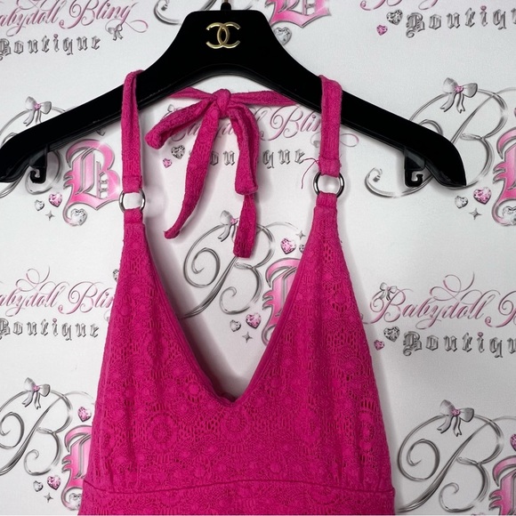 Victoria’s Secret dress bra top vintage, crocheted, pink floral, babydoll halter - Picture 2 of 13